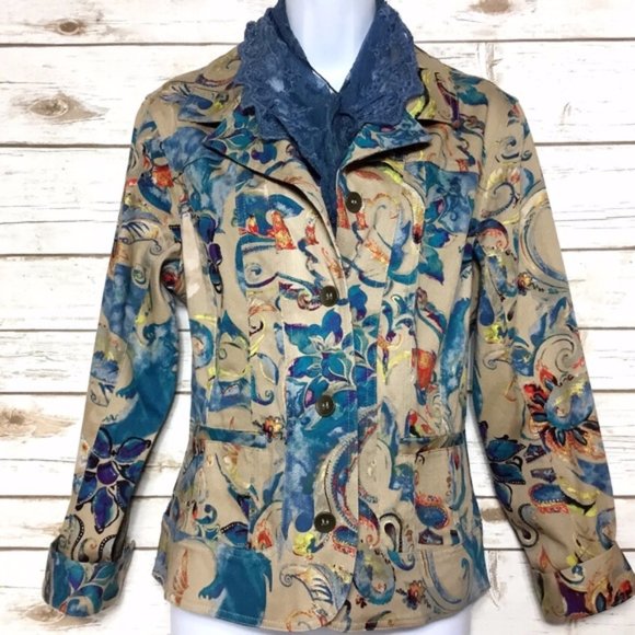 Chicos Additions Abstract Floral Print Jacket Sz 1 - Picture 3 of 8